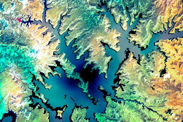 Lake Powell. Satellite view. Elements of this image furnished by NASA. Lake Powell. Satellite view. Elements of this image furnished by NASA. colorado river photos stock pictures, royalty-free photos & images