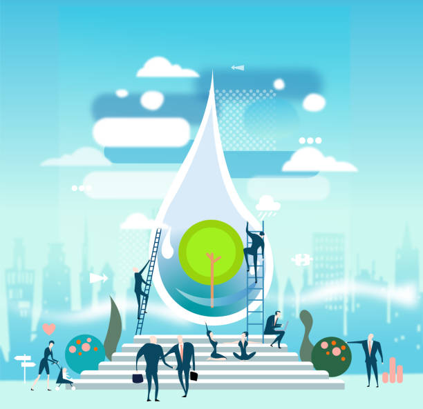Business people working together towards the clean future. Water and national recourses Business concept illustration. Business people working together towards the clean future. Water and national recourses Business concept illustration. environment computer cloud leadership stock illustrations