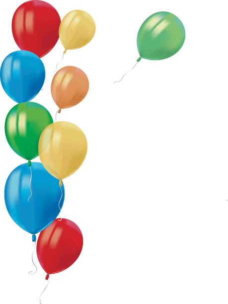 istock Composition of realistic air flying colorful balloons with reflects isolated on white background. Festive decor element for Birthday party or balloon greeting card design element. Vector. 1054721658