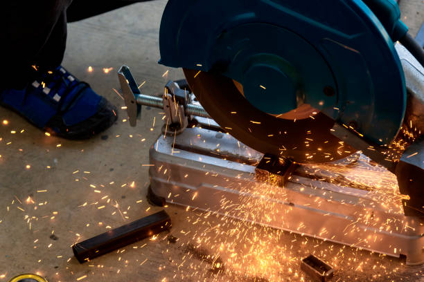 istock Circular Fiber blade sawing machine with the flame light. 1054727020