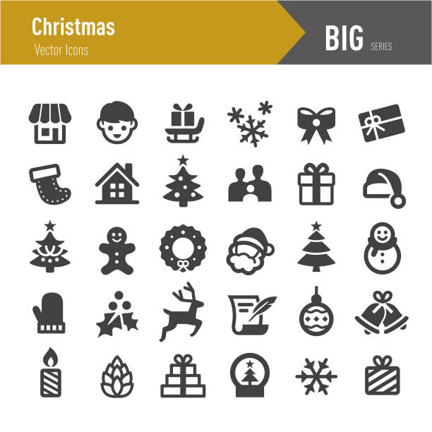 ilustraciones, imágenes clip art, dibujos animados e iconos de stock de iconos de navidad - gran serie - christmas window santa claus lighting equipment