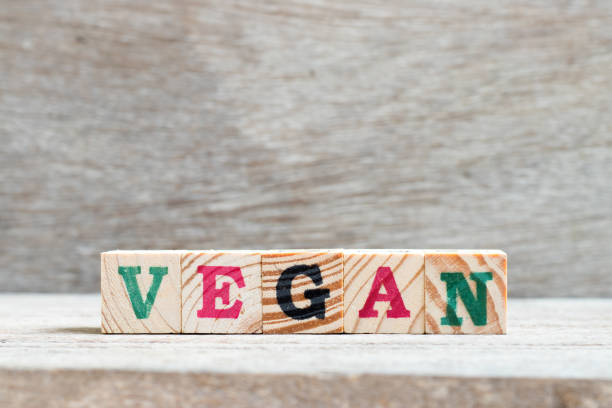 istock Letter block in word vegan on wood background 1054739934