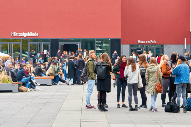 young students on the university campus in Leipzig stock photo