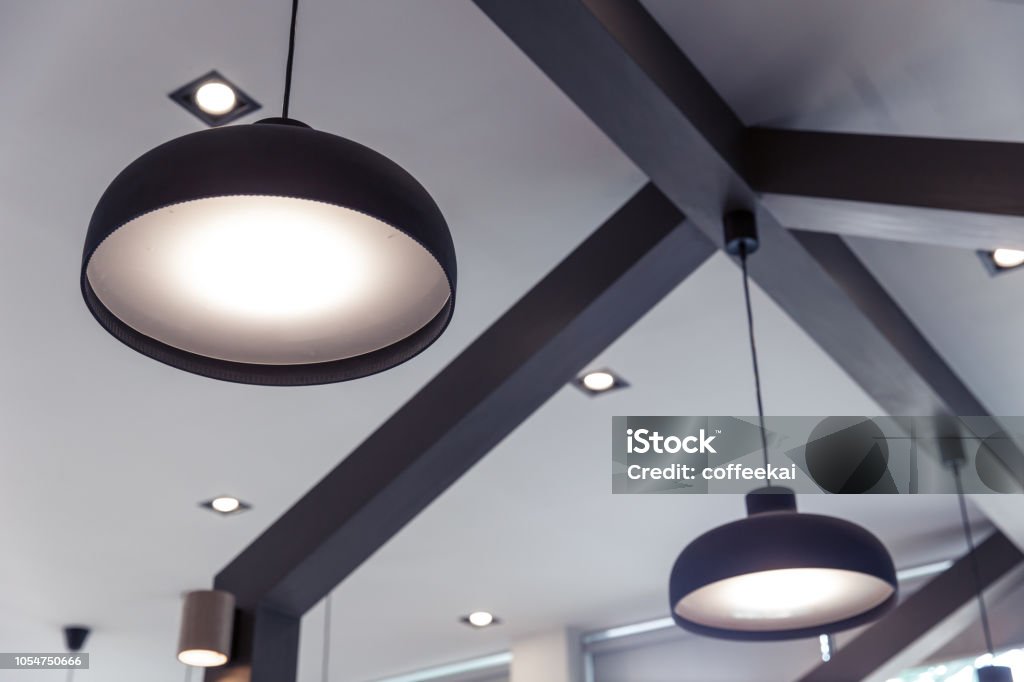 down lights hang lighting interior design modern home decoration style. Lighting Equipment Stock Photo