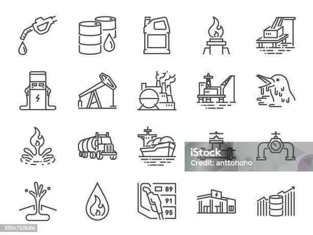 Ilustración de Aceite Y Petróleo Línea Icono Sistema Incluye Iconos Como Energía Combustible Energía Estación De Gas Petróleo Crudo Y Más y más Vectores Libres de Derechos de Ícono