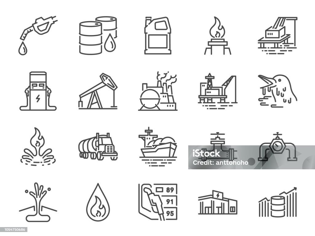 Oil and Petroleum line icon set. Included icons as power, fuel, energy, gas station, crude oil and more. Icon Symbol stock vector