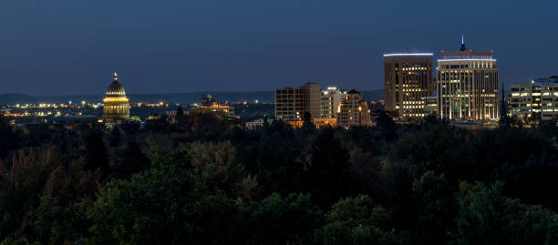 istock Idaho state capital at night against a deep blue sky 1054754248
