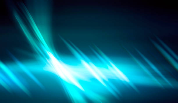 istock Blue glowing lines on black background, abstract light effect, neon, blurred 1054755900