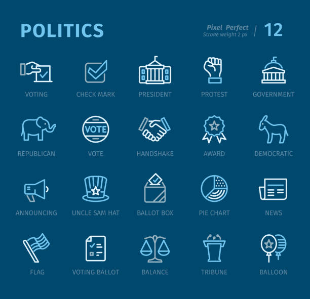 politik - gliederung symbole mit bildunterschriften - identification chart stock-grafiken, -clipart, -cartoons und -symbole