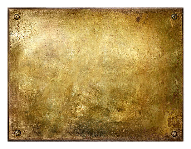 grunge gebürstetem messing-schild - metallic plate rusty textured effect stock-fotos und bilder