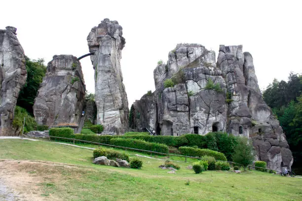 The Externsteine is a distinctive sandstone rock formation located in the Teutoburg Forest, near the town of Horn-Bad Meinberg in the Lippe district of the German state of North Rhine-Westphalia.