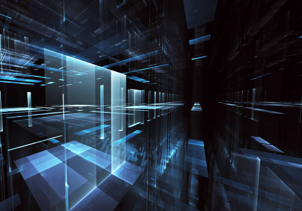 istock Abstract 3D fractal background, texture. Virtual Neon City 1054776308
