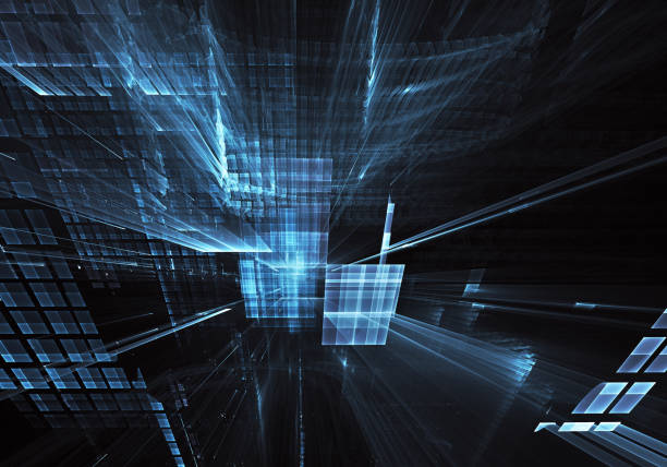istock Abstract 3D fractal background, texture. Virtual Neon City 1054776414