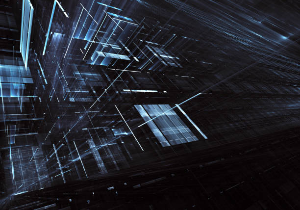 istock Abstract 3D fractal background, texture. Virtual Neon City 1054777918