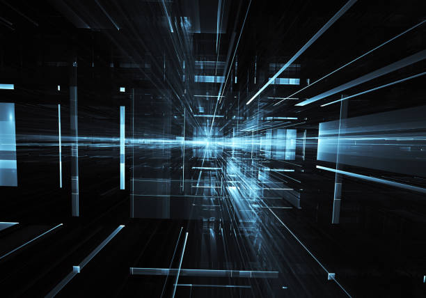 istock Abstract 3D fractal background, texture. Virtual Neon City 1054777928