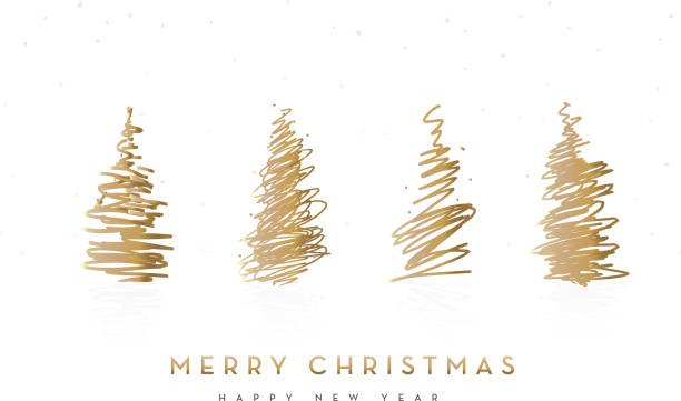 聖誕快樂賀卡設計與樹木 - 燈串 插圖 幅插畫檔、美工圖案、卡通及圖標