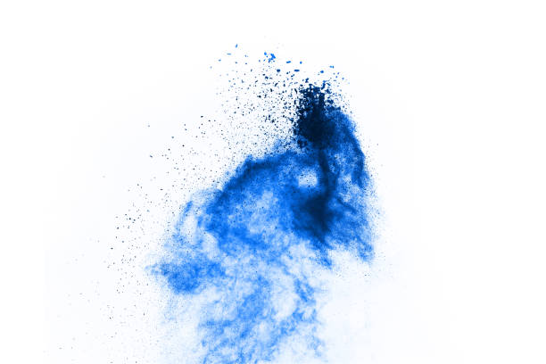 istock Blue powder explosion on white background. Colored cloud. Colorful dust explode. Paint Holi. 1054778844