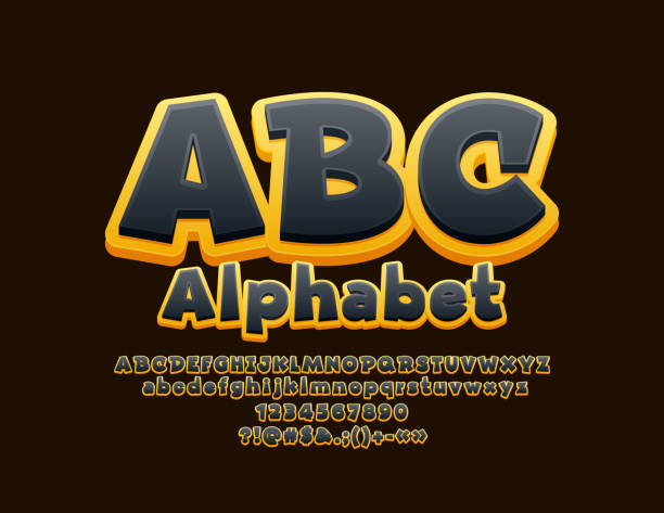 Vector Yellow and Black Alphabet Bright 3D Font cartoon fonts stock illustrations