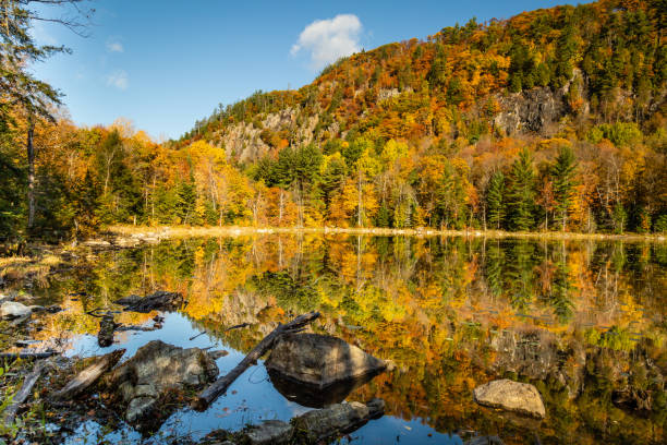 istock Mountain and colorful trees reflected in a pond on a beautiful autumn day 1054784920