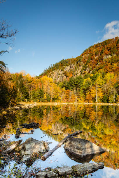istock Mountain and colorful trees reflected in a pond on a beautiful autumn day 1054784970