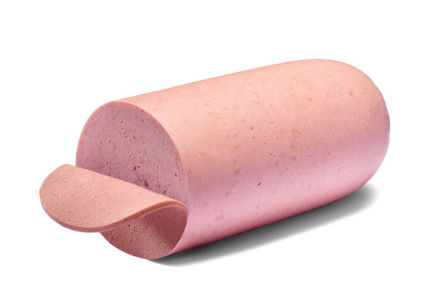 bologna salami boiled sausage ham pork chicken close up of boiled sausage bologna salami ham on white background baloney stock pictures, royalty-free photos & images
