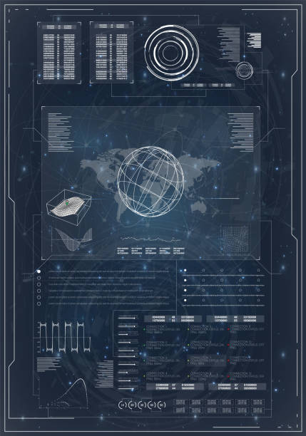 istock Hud futuristic on white background. Computer monitor vector illustration. Global communication concept. World travel map. 1054790254
