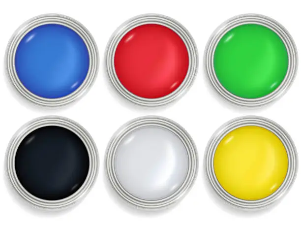 Vector illustration of Paint cans set colorful paint in metal containers