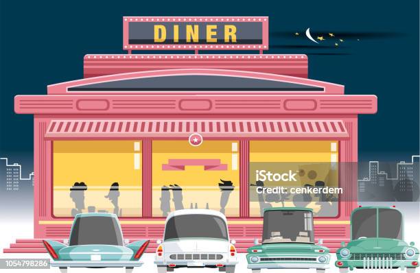 Diner And Passengers Stock Illustration - Download Image Now - Diner, 1950-1959, Retro Style