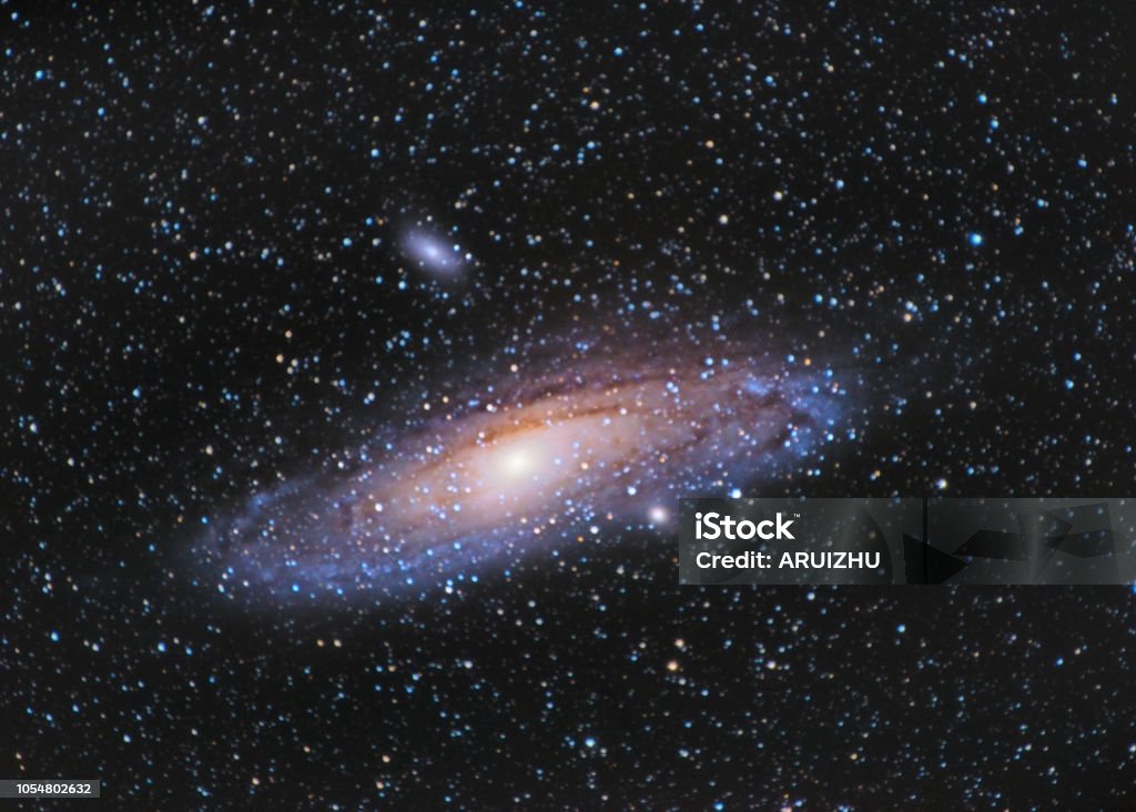 M31, Andromeda Galaxy over Entzia mountains in Spain Hubble Space Telescope Stock Photo