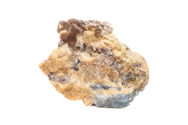 istock Macro mineral stone Corundum in rock a white background 1054811914