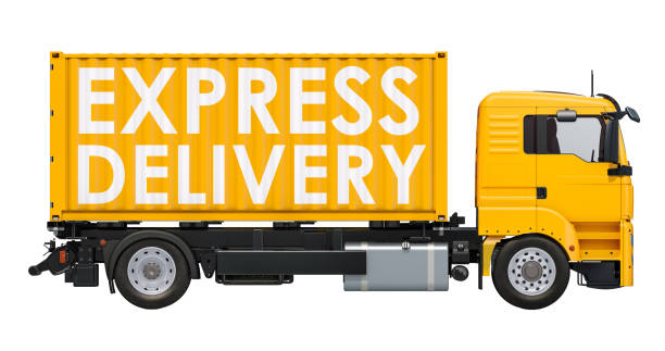 istock Express delivery concept. Container truck with express delivery inscription, 3D rendering isolated on white background 1054812070