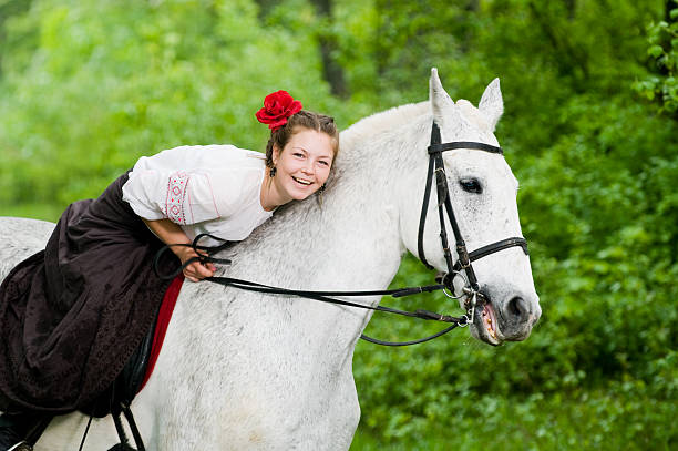 istock Beautiful girl with horse 105481321