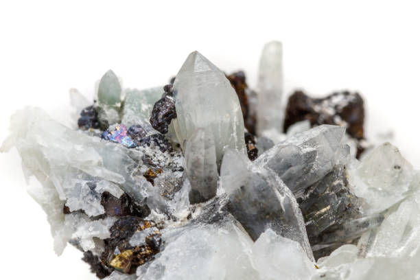 istock Macro mineral stone Drusus quartz with sphalerite in the rock a white background 1054816200