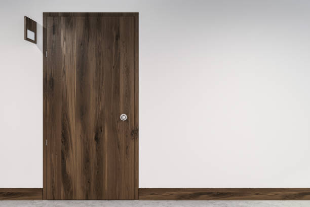 Closed wooden door in a hotel