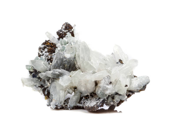 istock Macro mineral stone Drusus quartz with sphalerite in the rock a white background 1054816242