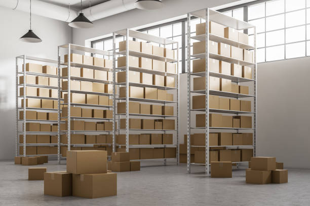 istock Corner of a white wall warehouse, shipping 1054817760