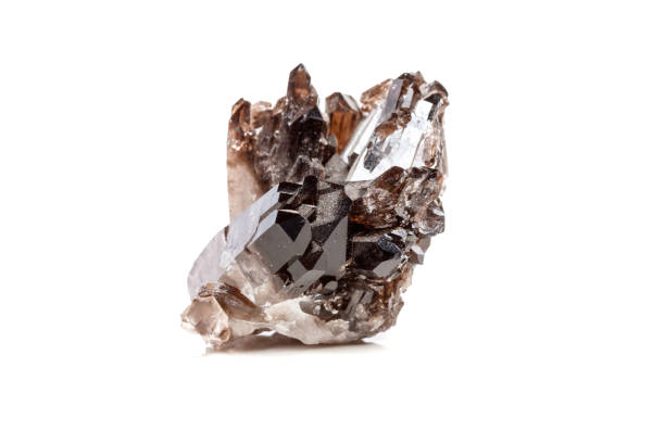istock Macro mineral stone Morion crystal in the rock a white background 1054818442