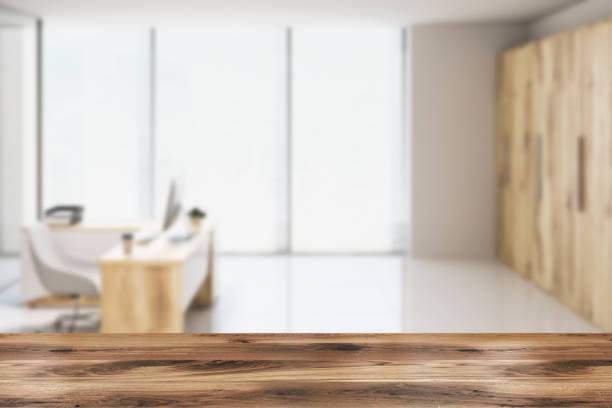 istock Wooden Scandinavian office side view blur 1054818478