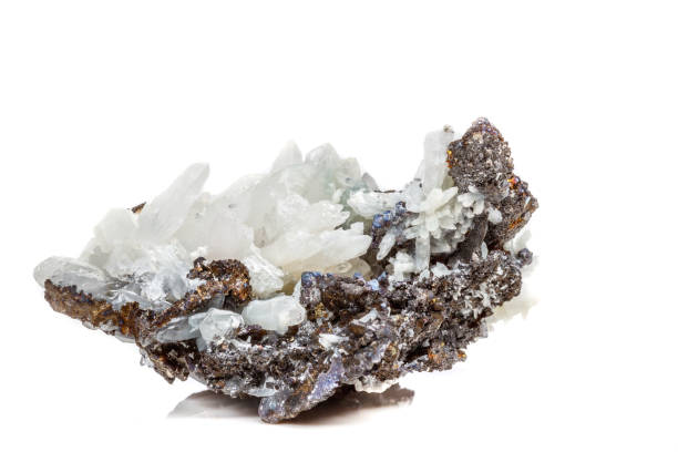 istock Macro mineral stone Drusus quartz with sphalerite in the rock a white background 1054818516