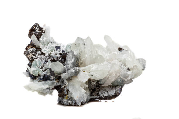 istock Macro mineral stone Drusus quartz with sphalerite in the rock a white background 1054818552