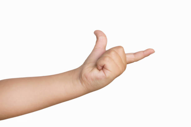 istock Cute Little boy hand holding something on white background. 1054822018