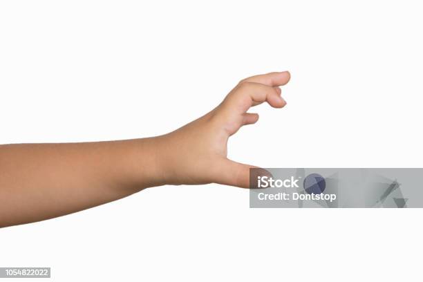 Cute Little Boy Hand Holding Something On White Background Stock Photo - Download Image Now