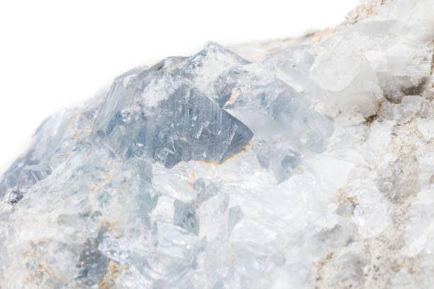 istock Macro mineral stone Celestine in the breed a white background 1054828576