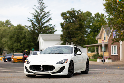 Auburn, Indiana, USA - September 9, 2018 The Auburn Cord Duesenberg Festival, Maserati GranTurismo on the streets of Auburn during the exotic car exhibite