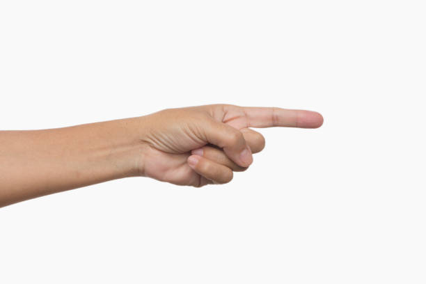 istock Female hand pointing isolated on white background. 1054834844