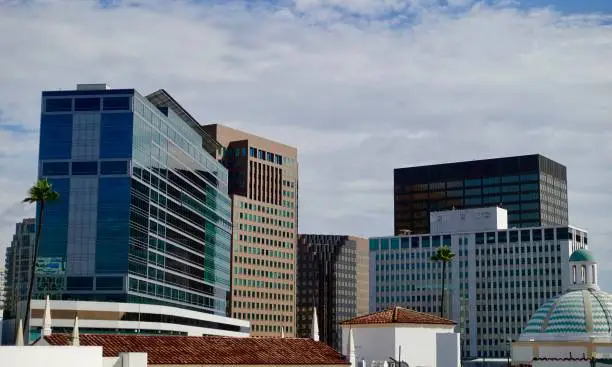 Skyscrapers in Los Angeles, California with architectural lines