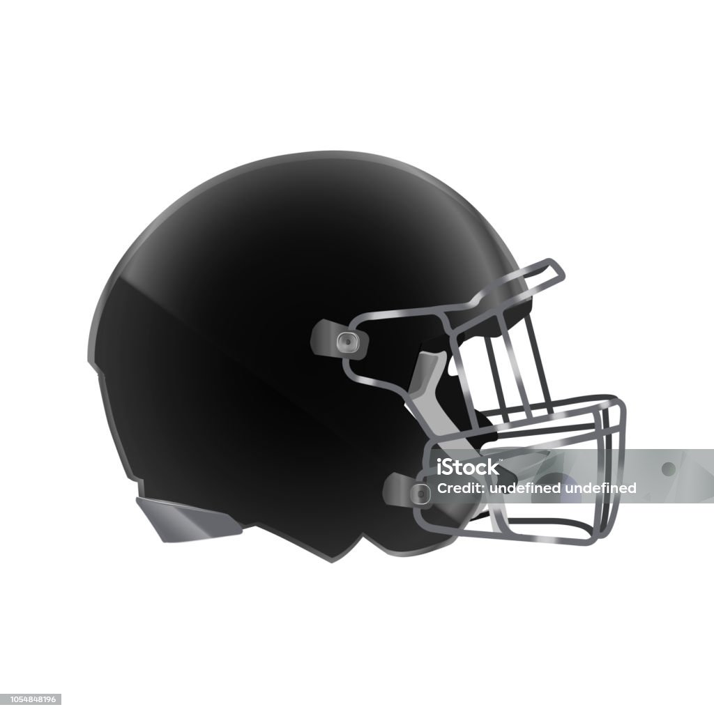 Side view of black football helmet Side view of black football helmet isolated on white background. Sports equipment icon. Vector illustration. Football Helmet stock vector