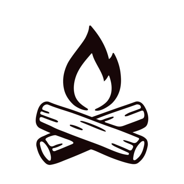 캠프 파이어 손으로 그려진된 그림 - computer icon black and white flame symbol stock illustrations