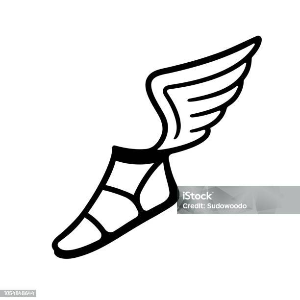 Greek Sandal With Wings Stock Illustration - Download Image Now - Animal Wing, Shoe, Costume Wing