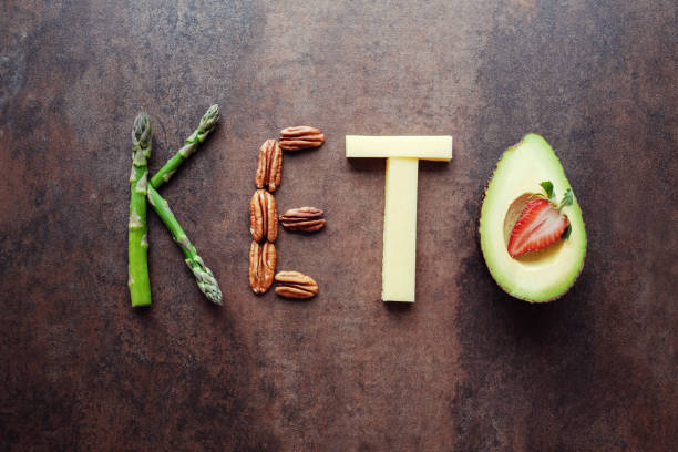 Keto word made from ketogenic food stock photo